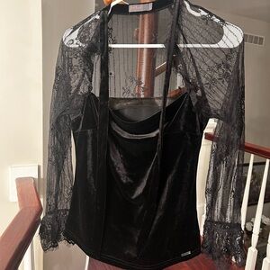 Vintage Black Lace and Velvet Top